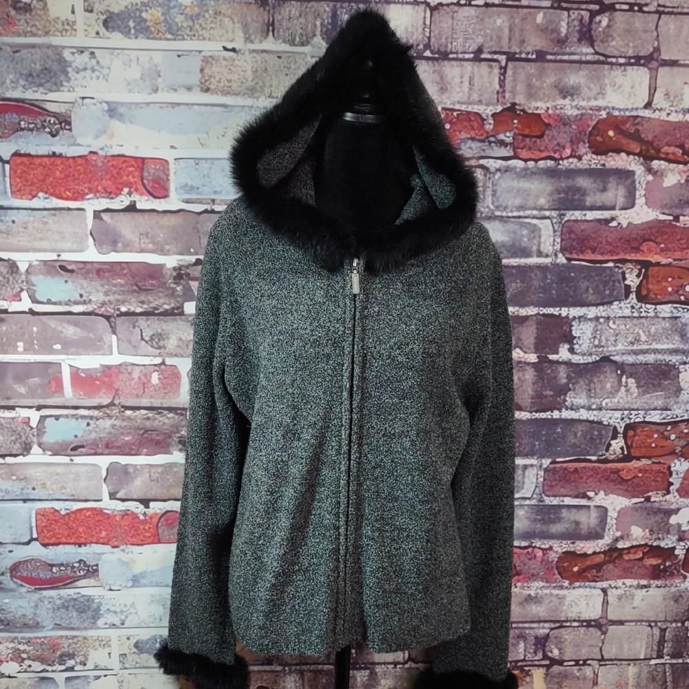 Carole Little Zip Front Sweater w/ Hood